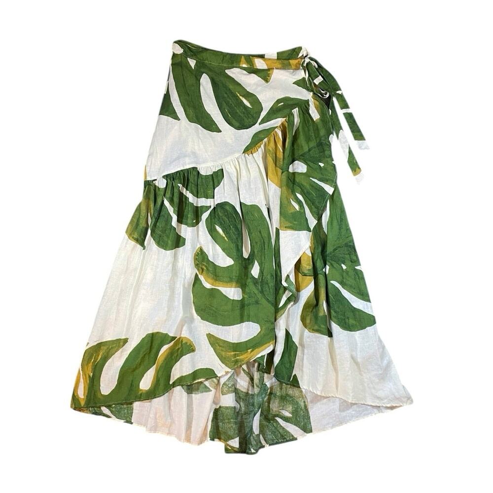 Rachel Zoe Green and White Leaf Print Mini Skirt